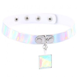 Square Pendant Neck Leather Collar - Laser