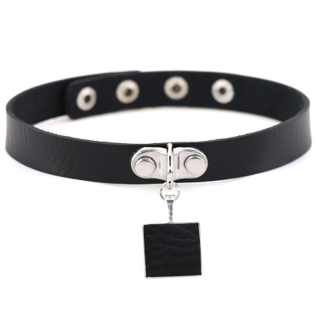 Square Pendant Neck Leather Collar