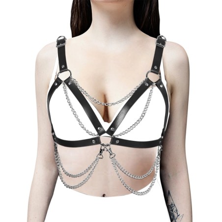 Vintage Steam Punk Leather Bra Removable Chain Tassel