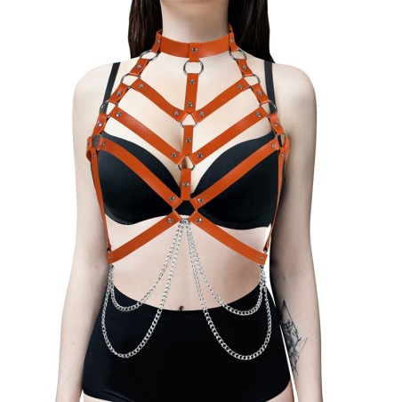 Steam Punk Waist Belt High Neck Bondage Vest Bra Chain