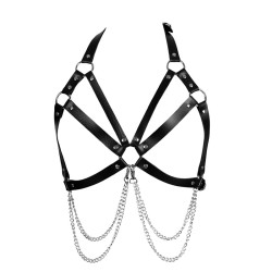 Nipple Hollowed Out  Leather Halter Bra