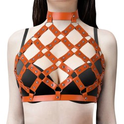 Criss Cross Riveted Leather Halter Top