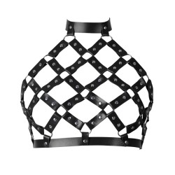 Criss Cross Riveted Leather Halter Top