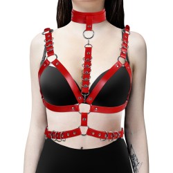 Leather Bra Harness With Collar Waist Belt