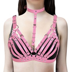 Women's Leather Vest Bra Harness With Collar