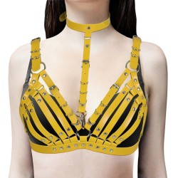 Women's Leather Vest Bra Harness With Collar