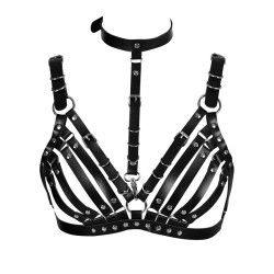 Women's Leather Vest Bra Harness With Collar