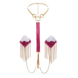 Rose Square Sequin Tassel Nipple Cover With Metal Collar