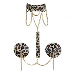 O Ring Tassel Leopard Choker Nipple Cover