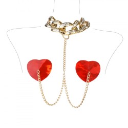 Large Golden Choker Necklace Red Heart Nipple Sticker
