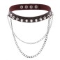 Rivet Spiked Leather Collar With Chain