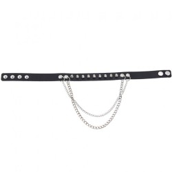 Rivet Spiked Leather Collar With Chain