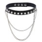 Rivet Spiked Leather Collar With Chain