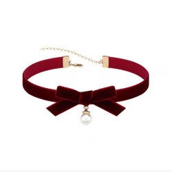 N325 Bow Pearl Velvet Collar