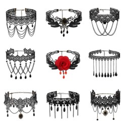 N305 Steam Punk Chain Tassel Lace Collar