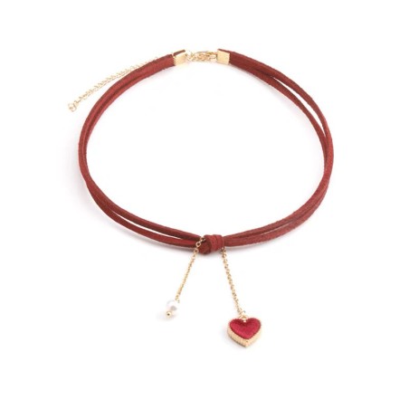 N327 Heart Pendant Multi Layer Suede Collar