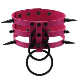 Three-row Black-ring Rivet Spiked Collar