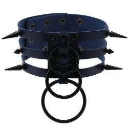 Three-row Black-ring Rivet Spiked Collar