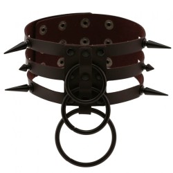 Three-row Black-ring Rivet Spiked Collar