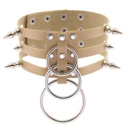 Three-row Silver-ring Rivet Spiked Collar