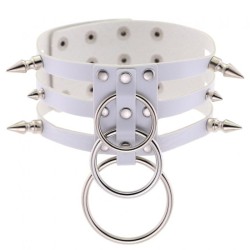 Three-row Silver-ring Rivet Spiked Collar