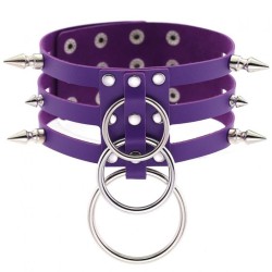 Three-row Silver-ring Rivet Spiked Collar