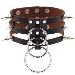 Three-row Silver-ring Rivet Spiked Collar