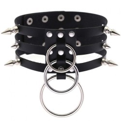 Three-row Silver-ring Rivet Spiked Collar