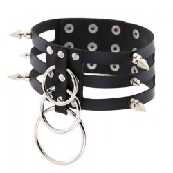 Three-row Silver-ring Rivet Spiked Collar