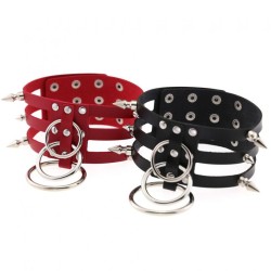 Three-row Silver-ring Rivet Spiked Collar