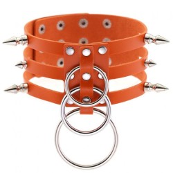 Three-row Silver-ring Rivet Spiked Collar