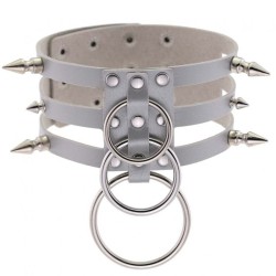 Three-row Silver-ring Rivet Spiked Collar