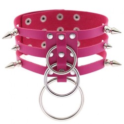 Three-row Silver-ring Rivet Spiked Collar