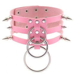 Three-row Silver-ring Rivet Spiked Collar