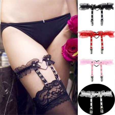 SM910 Lace Hemming Love Heart Leather Garter Belt