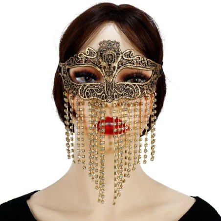 M100 Rhinestone Tassel Vintage Lace Mask