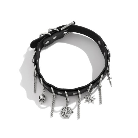 Skull Spider O Ring Buckled Collar