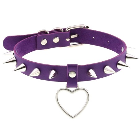 Spike Studded Heart Pendant Leather Collar