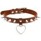 Spike Studded Heart Pendant Leather Collar