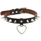 Spike Studded Heart Pendant Leather Collar