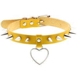 Spike Studded Heart Pendant Leather Collar