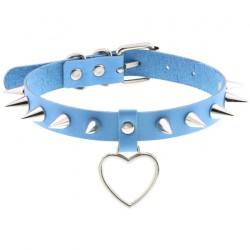 Spike Studded Heart Pendant Leather Collar