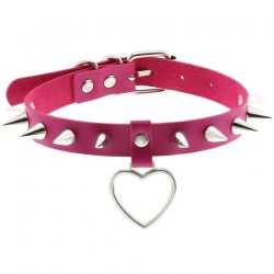 Spike Studded Heart Pendant Leather Collar