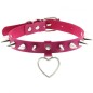 Spike Studded Heart Pendant Leather Collar