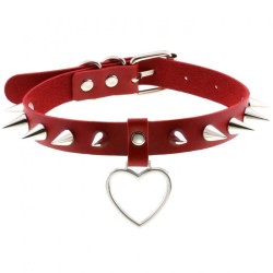 Spike Studded Heart Pendant Leather Collar