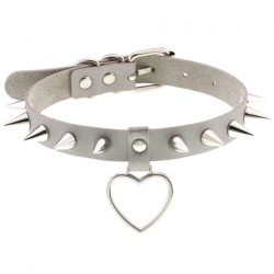 Spike Studded Heart Pendant Leather Collar