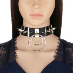 Spiked Rivet Double Ring Pendant Collar