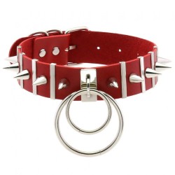 Spiked Rivet Double Ring Pendant Collar