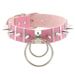 Spiked Rivet Double Ring Pendant Collar