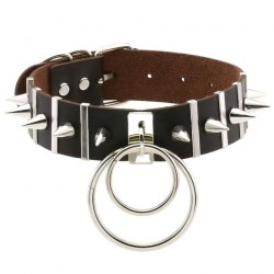 Spiked Rivet Double Ring Pendant Collar